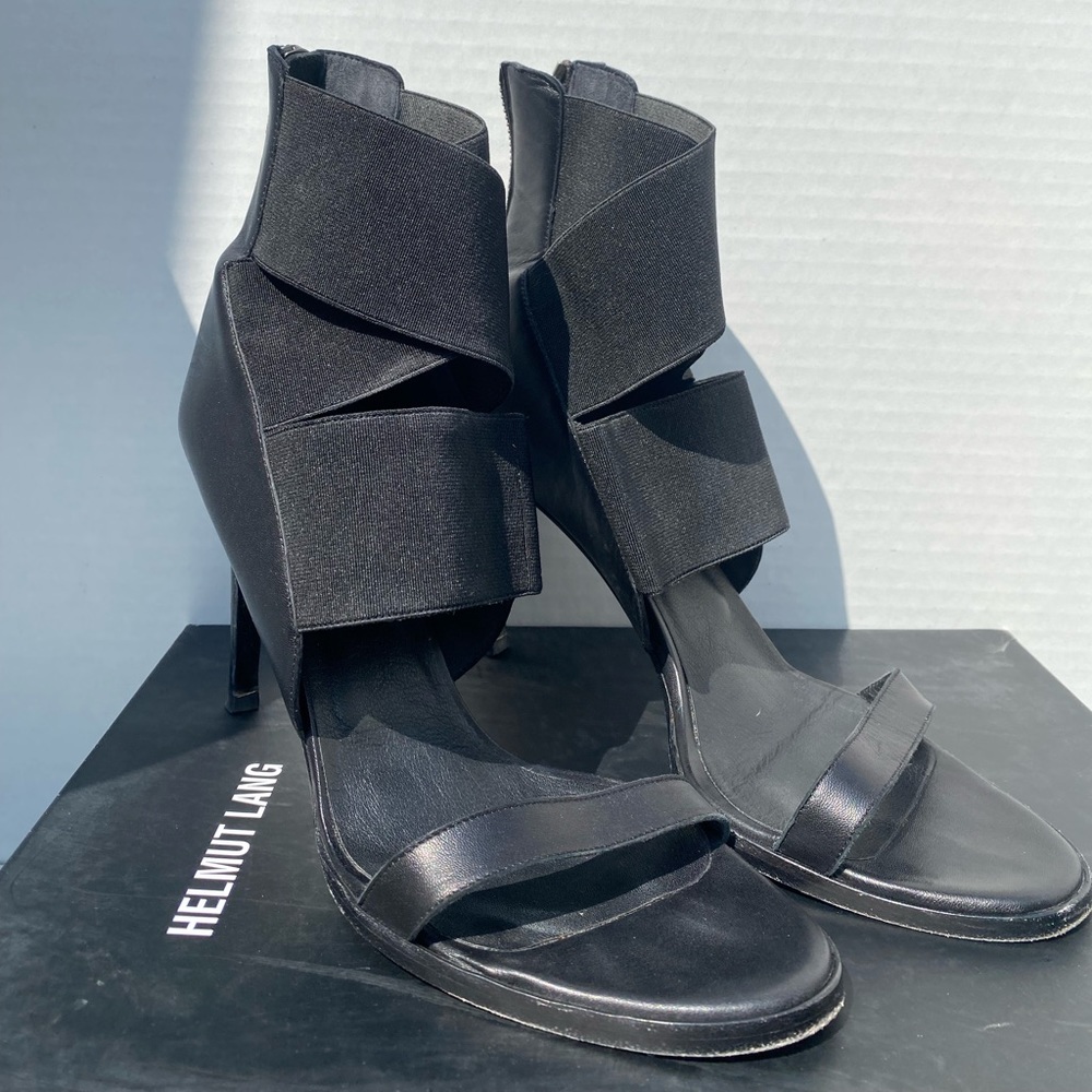 Helmut Lang Black Leather ‘Open Toe’ Heels w/ Original Box and Dust Bag Sz 39